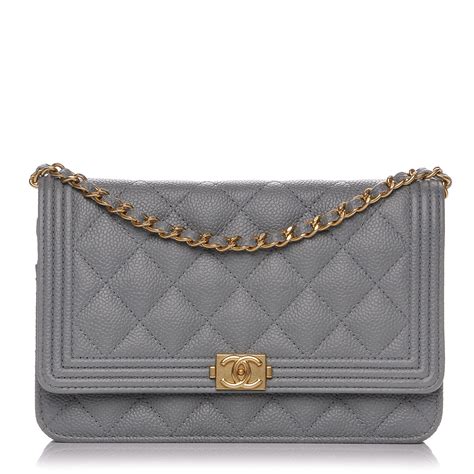 chanel woc grey caviar|CHANEL Caviar Quilted Boy Square Wallet on Chain WOC Grey .